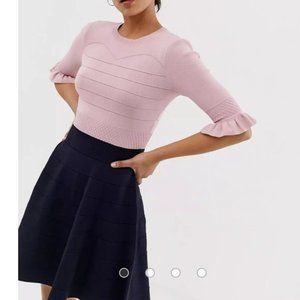 Ted Baker Pink and Navy Dyana frill knitted dress size 6 US